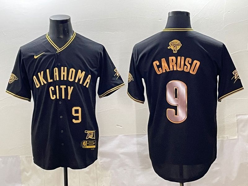 Men 2025 Oklahoma City Thunder #9 Caruso Black Gold Nike Joint Name NBA Jersey style 24